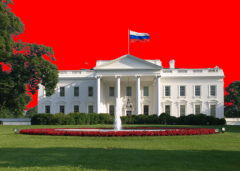 White House with a Russian flag flying over it.