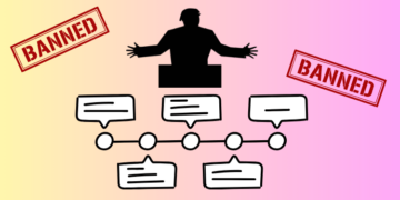 Graphic of timeline with silhouette of Trump and the stamped words "Banned!"