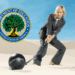 Professional dragging a ball and chain across the desert with a logo of the Department of Education in the background symbolizing student debt.